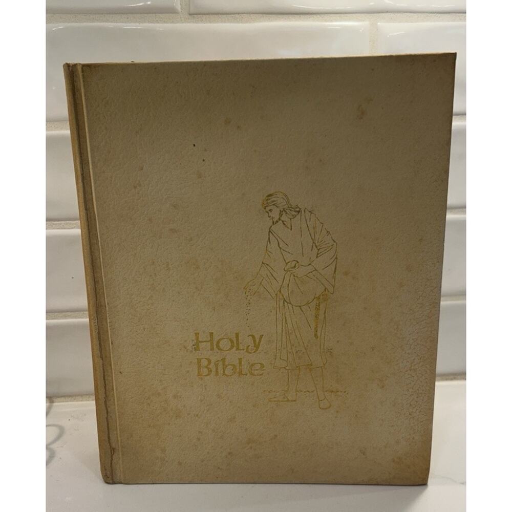 Vtg 1960s The HOLY BIBLE KJV King James Large Off White Full‎ Color Illustrated